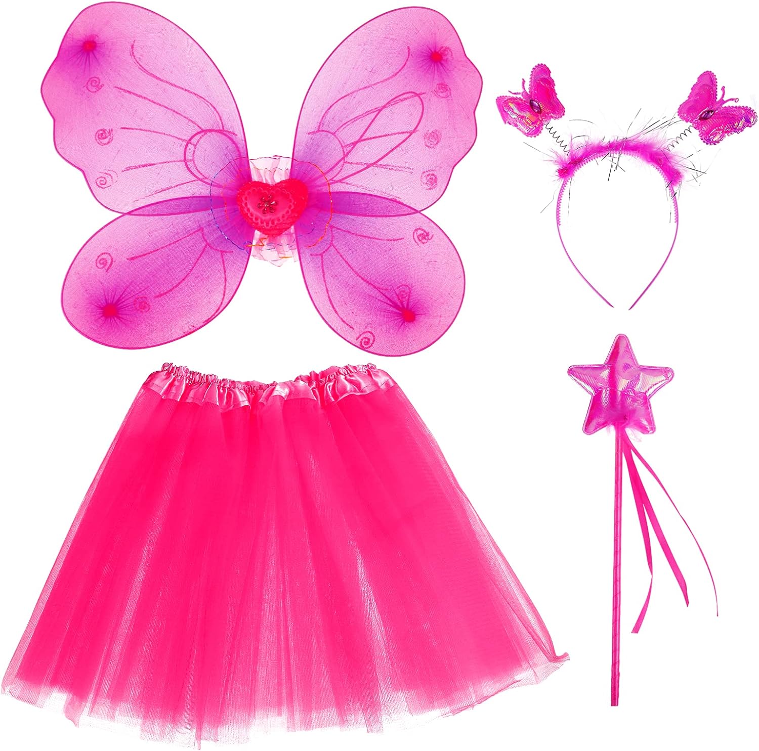 PRETYZOOM 4 Piece Girls Fairy Costume Set Butterfly Tutu Skirt Wings
