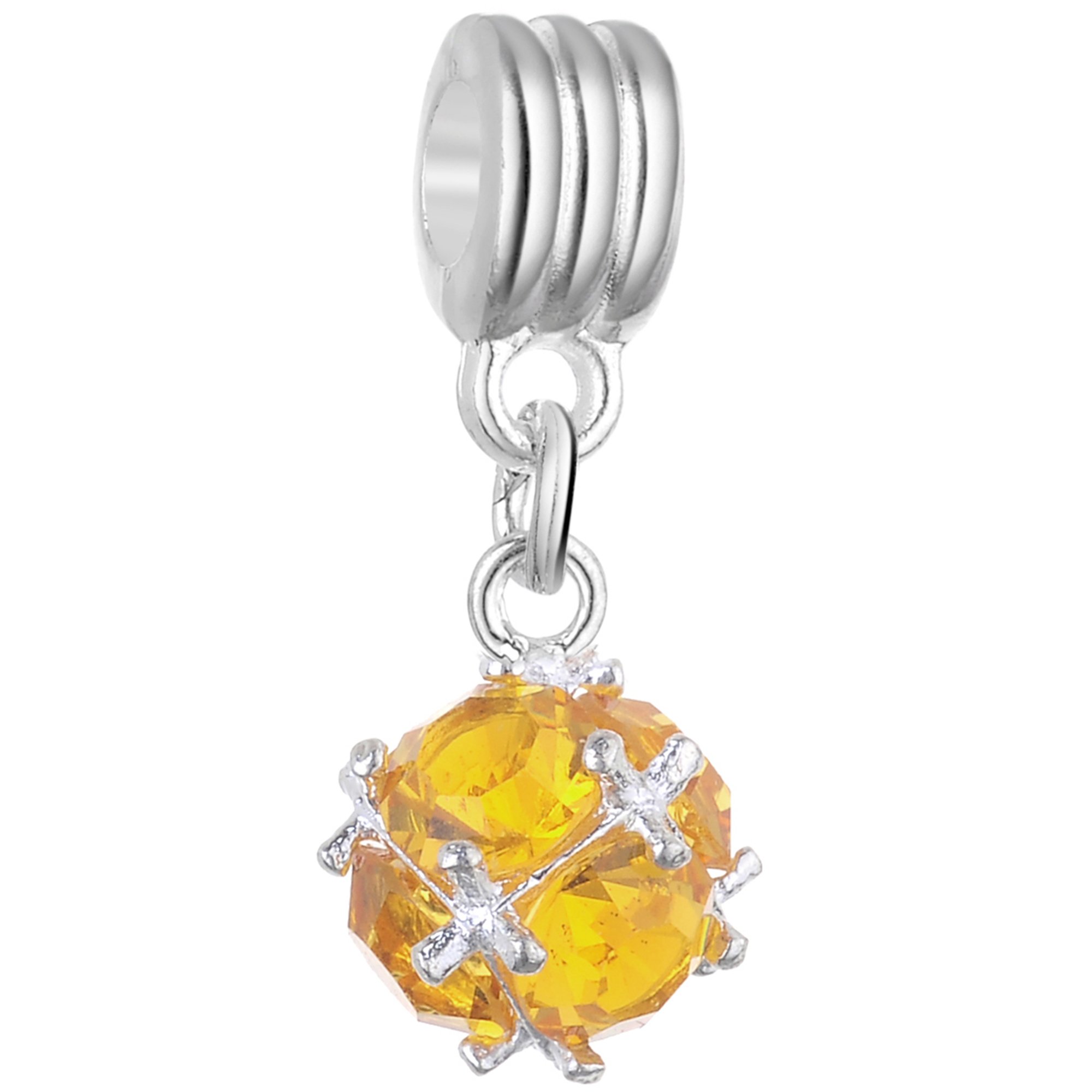 RUBYCA Yellow Crystal Ball Dangle Silver Charms Pendant Beads for Jewellery Making Crafting Supplies (5pcs, Amber Gold) — image 1