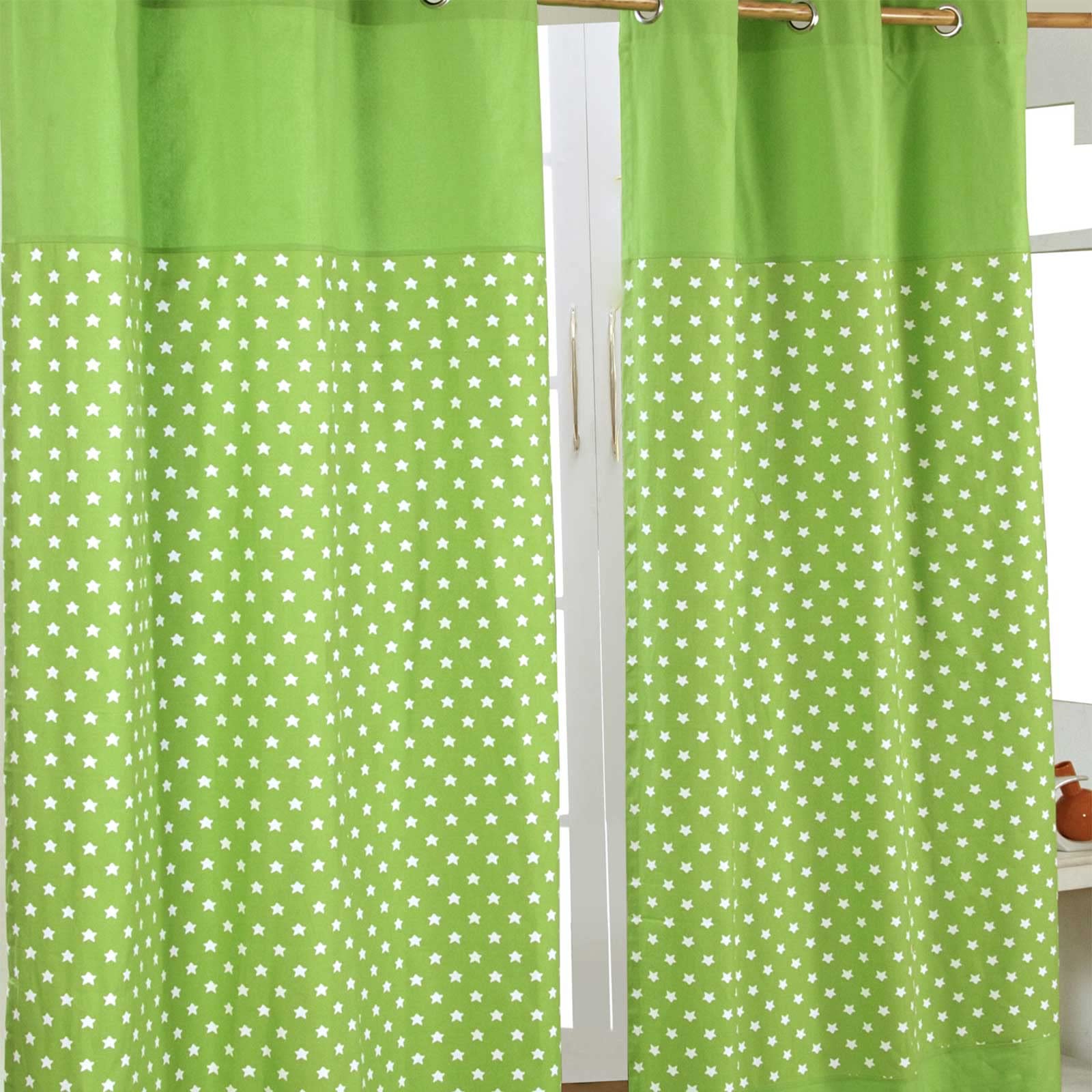 HOMESCAPES 100% Cotton Unlined Eyelet Curtain Pair - Stars - Green - 137cm (54") Wide x 228cm (90") Drop
