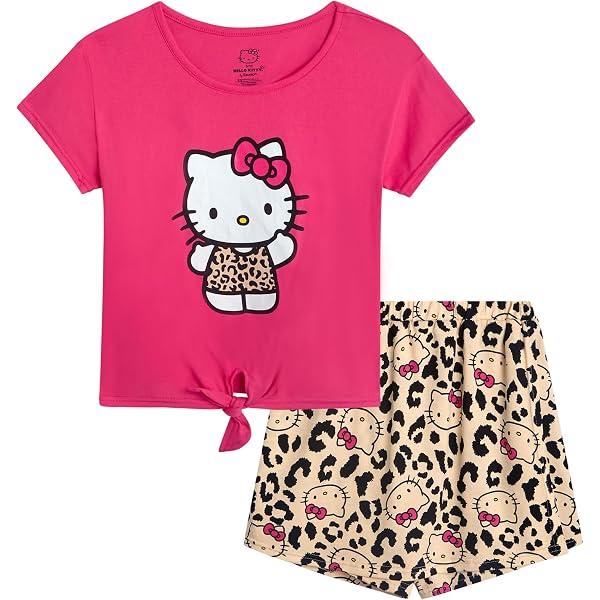Conjunto De 2 Piezas Hello Kitty Para Niña - Camiseta Y Pantalones Cortos - Talla 5-6 - Blanco Y Rosa