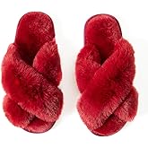 Csfry Women's Cross Band Fuzzy Slippers Fluffy Open Toe House Slippers