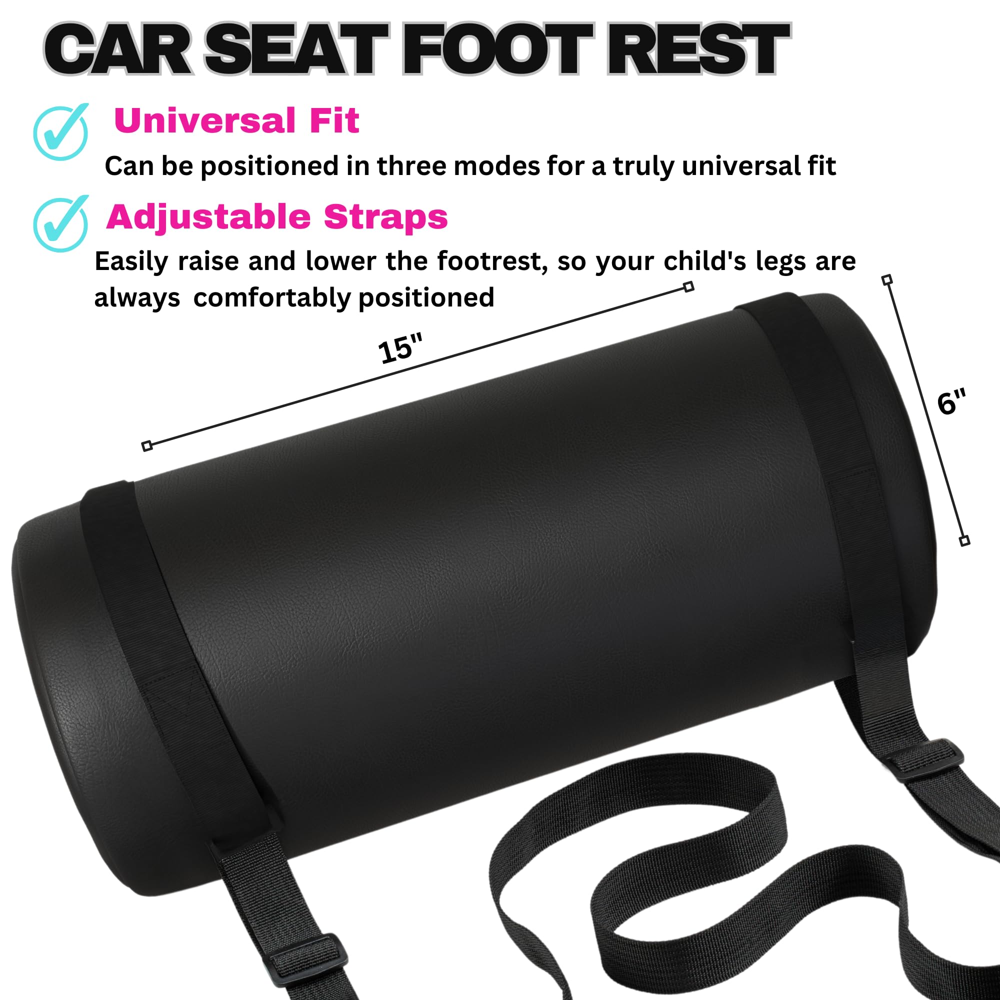 SWANOO Car Foot Rest with Extra Long Straps - Adjusts to Any Carseat or Toodlers Booster Seat - Black Leather Leg Rest for Kids