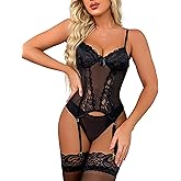 SNATROY Lingerie for Women garter Lingerie Set with Stockings Sexy Corset Lingerie Bodysuit