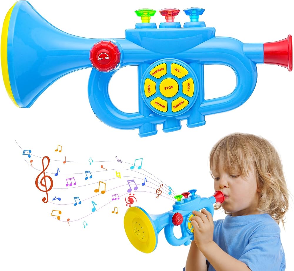 Luckits Kids Trumpet Toy Blue Light Music Plastic Horn Clarinet Learning Gift