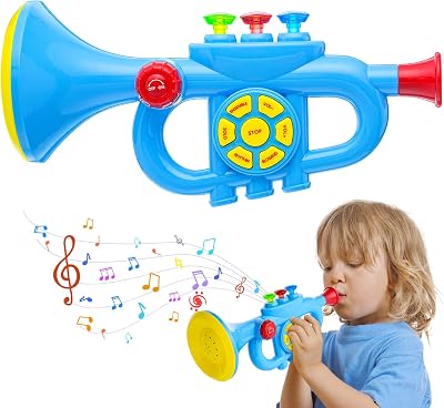 Luckits Kids Trumpet Toy Blue Light Music Plastic Horn Clarinet Learning Gift