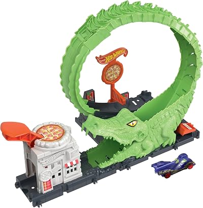 Hot Wheels Gator Loop Attack Pizza Place Playset HKX39 with 1 Car