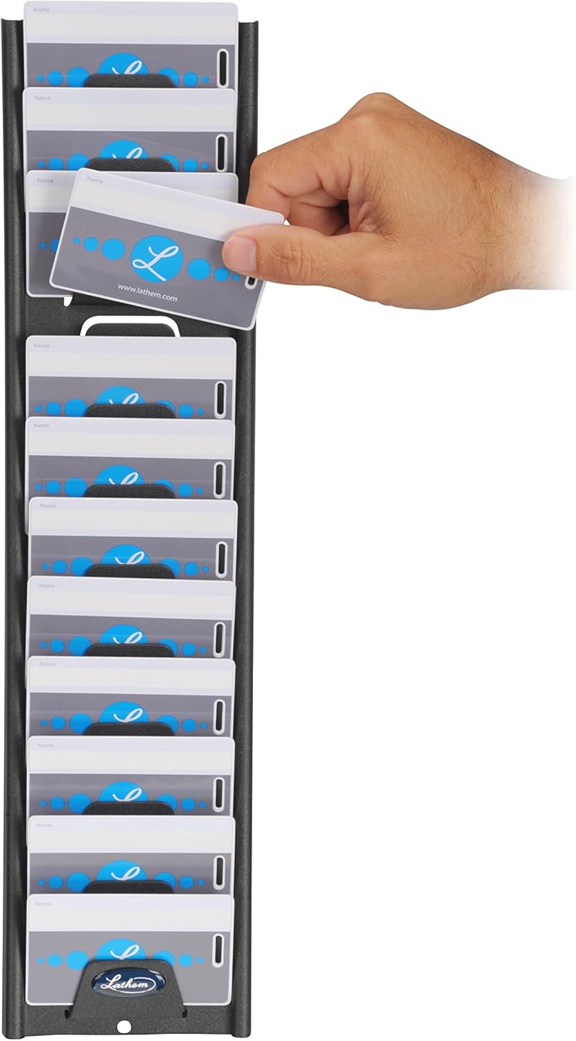 Lathem Badge and ID Card Rack, 12 Pockets, Horizontal, Steel, Charcoal Gray (12-BB)