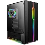 darkFlash T20 Black ATX Mid-Tower Desktop Computer Gaming Case USB 3.0 Ports Tempered Glass Windows With 1pcs 120mm LED Rainbow Fan Pre-Installed (Black)