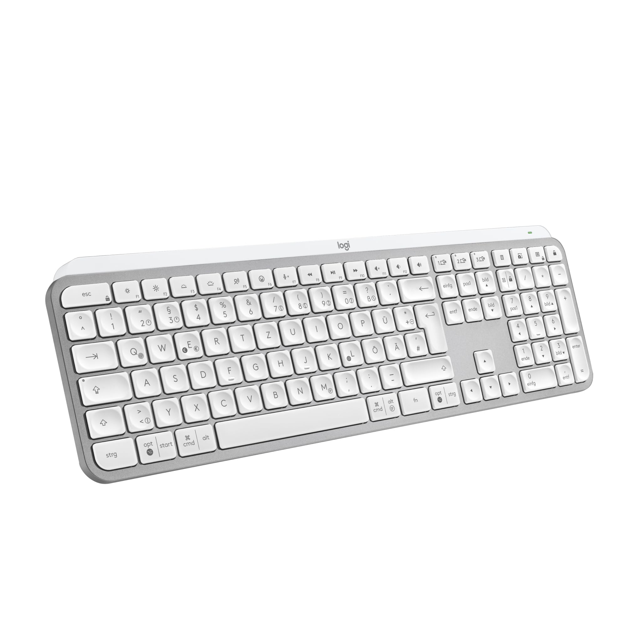 Logitech MX Keys S kabellose Tastatur, Low Profile, Fluid Quiet Typing, Programmable, Backlighting, Bluetooth, USB C Rechargeable, für Windows PC, Linux, Chrome, Mac, Deutsches QWERTZ, Pale Grey