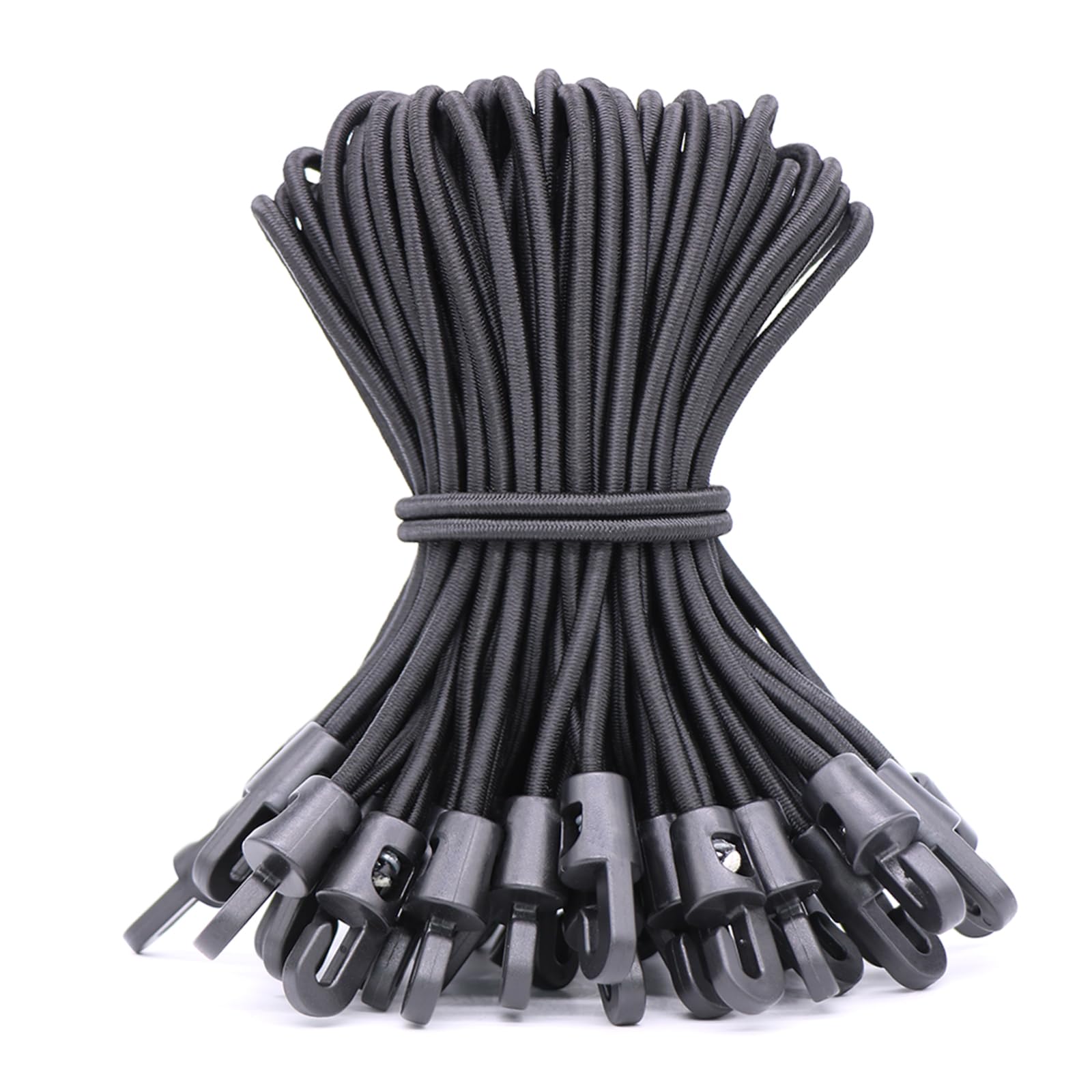 LOOGI Bungee Cords with Hooks 12 Pcs 6 Inch Elastic Bungee Ropes with Hooks - Short Tarpaulin Hooks - Small Bungee Rope (12, Black, 6 Inch)