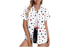 TXXEOSS Women American Flag Shirts Patriotic Camp Shirt 4th of July Tops USA Flag Red White Blue Top Button Up Plus Size