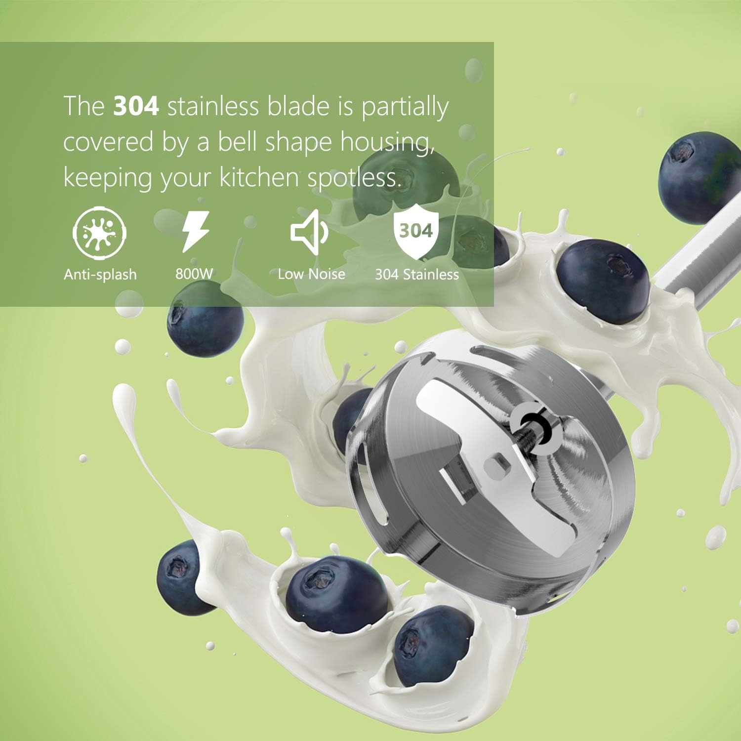 TSYMO 800W Hand Immersion Blender, 4-in-1 Hand Blender with 6-Speed+Turbo, 304 Stainless Steel Stick Blender, Mixing Cup, Food Chopper, Whisk Attachment for Smoothies, Puree Baby Food, BPA-Free: Kitchen & Dining