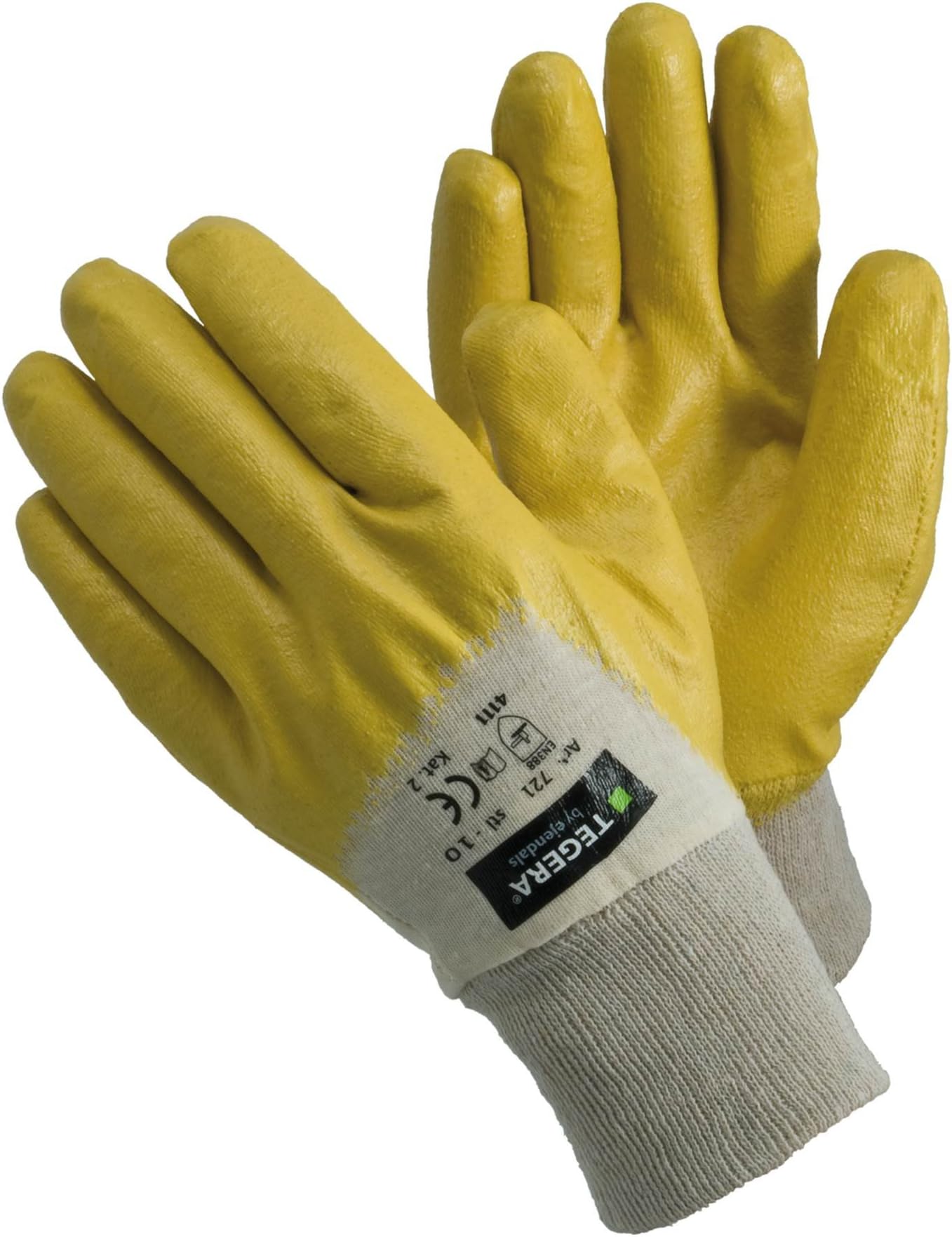 Tegera Industrial 721 Yellow Nitrile Coated Light But Durable Builders Work Gloves Water Oil Repellent Palm Pack of 12 Pairs All Sizes Max EN388 Level 4 Score for Abrasion (9 Large)