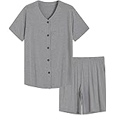 Latuza Women's Bamboo Viscose Bermuda Pajama Shorts Set Button Down Pj Set