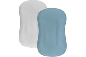 Hooyax Baby Lounger Cover 2 Pack - 100% Muslin Cotton Newborn Lounger Pillow Covers Only, Soft Breathable Infant Lounger Cover with Reinforced Stitching, Fits Most Standard Baby Loungers (Blue Grey)