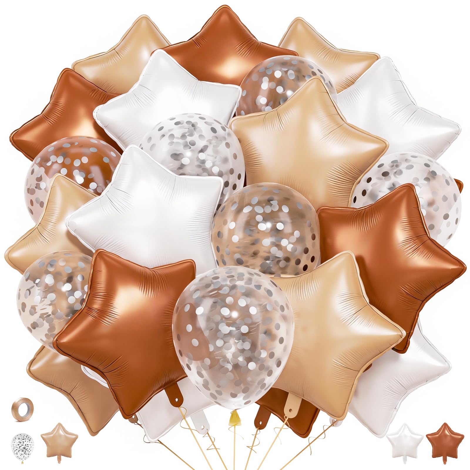 Photo 1 of 18 Inch Large Cream Brown Star Foil Balloons, 35pcs Western Cow Themed Party Decor For Birthday, Wedding, Fall Gatherings, Housewarming, Baby Shower, Anniversary And Engagement