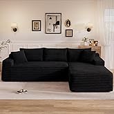 Poblink 95" L Shaped Cloud Boneless Sectional Couches for Living Room, Modern Comfy Modular Deep Seat Memory Foam Compressed Corduroy Sofa Oversized Right Facing Chaise, No Assembly Required, Balck