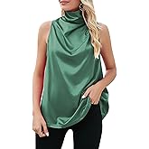 Famulily Womens Sexy Cowl Neck Sleeveless Tank Tops Ruched Satin Silky Cami Tops Basic Solid Color Tank Tops