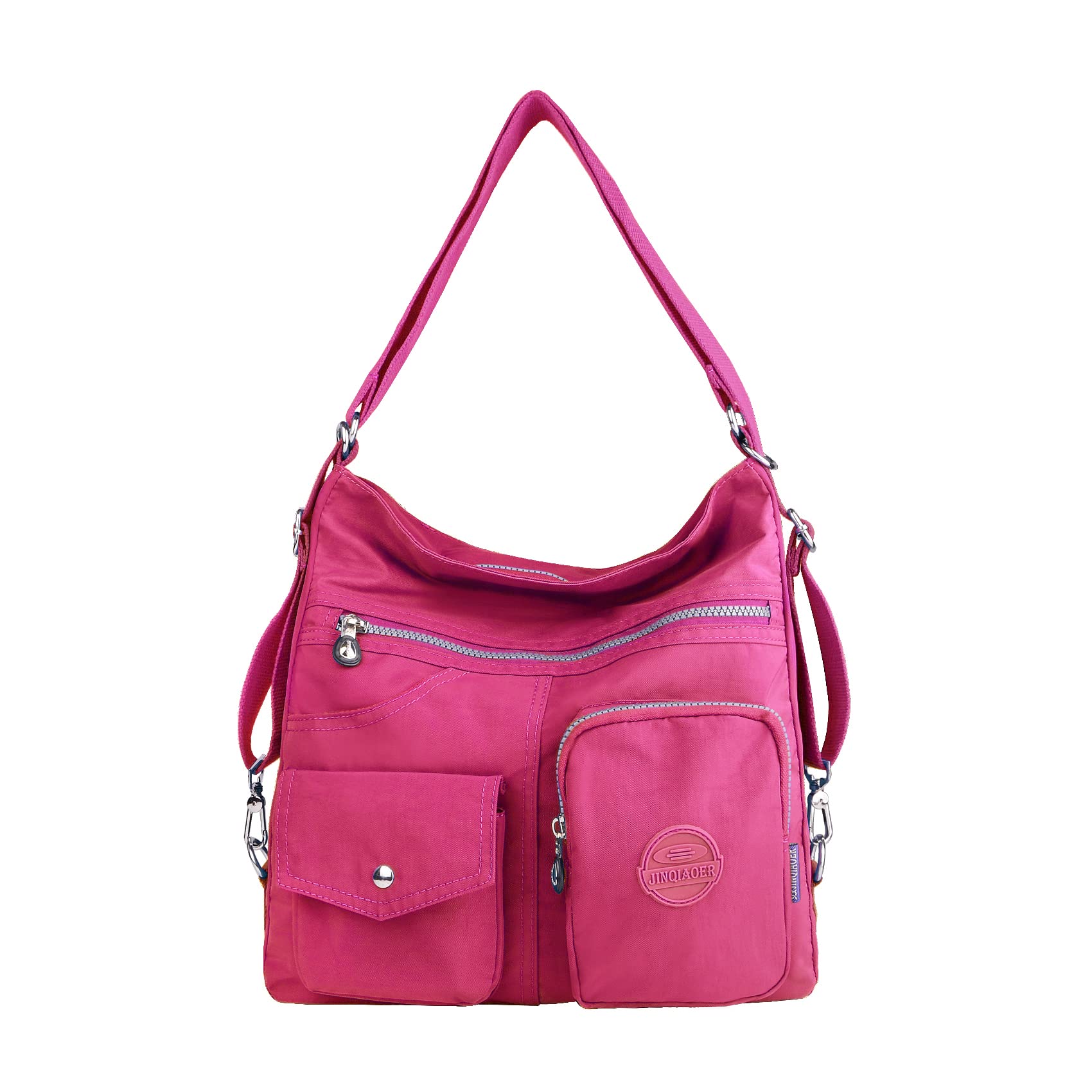 NOTAG Women Nylon Crossbody Bag, Waterproof Multi-Pocket Shoulder Bag 3 Ways Carrying Large Capacity Handbag (Rosered)