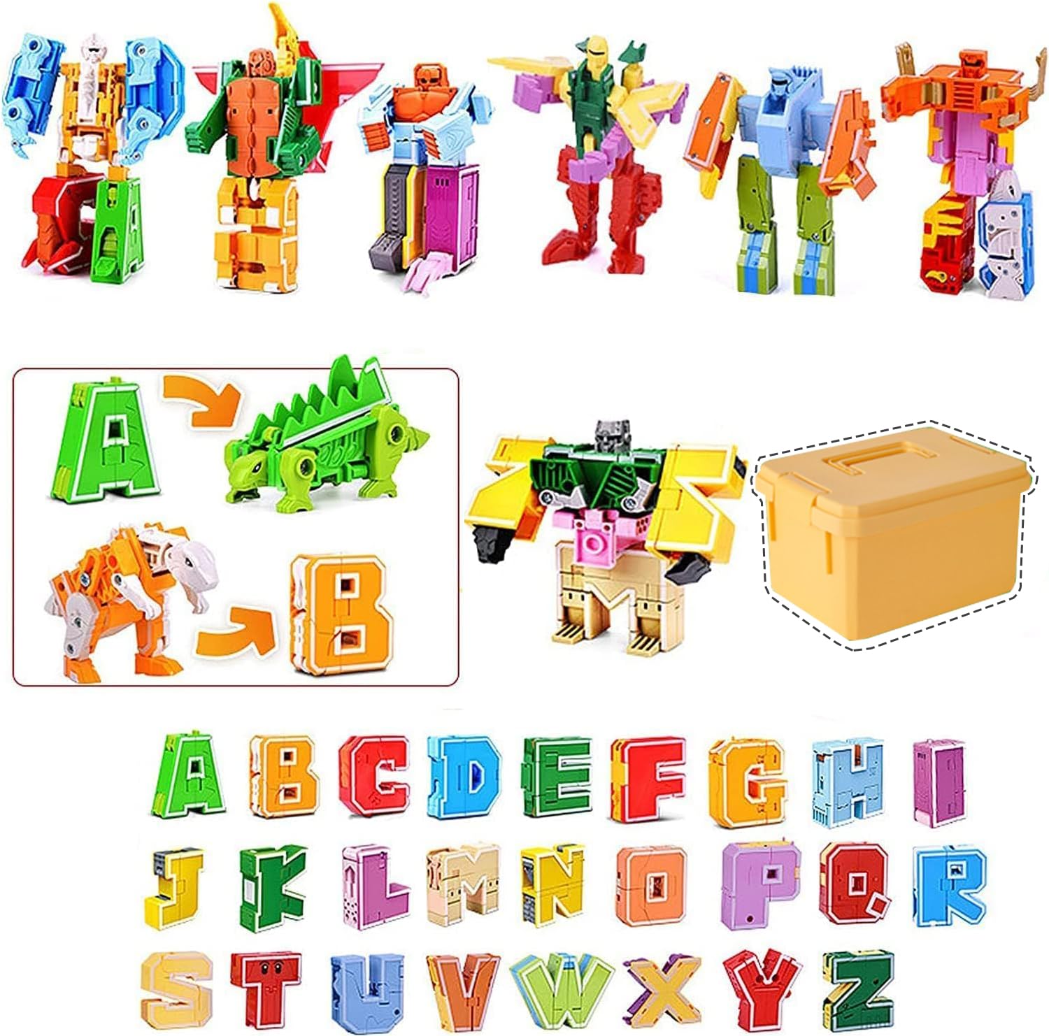 OBEST Alphabet Robots Toys for Kids 26 Pieces, ABC Learning Robots Toy, Alphabots, Robot Letters, Toddlers Education Toy Carnival Prize, Christmas, Treasure Box and Prize for Classroom, Blue