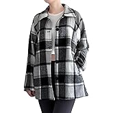 FTCayanz Women's Flannel Shacket Plaid Jacket Button Down Long Sleeve Shirts Casual Coats with Pockets