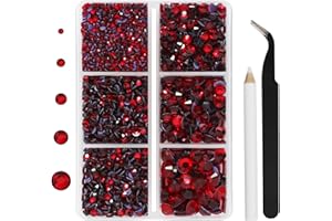 BEADSLAND Hotfix Rhinestones 3960pcs, Red Rhinestone for Clothes, Hot Fix Crystals Rhinestones with Tweezers and Wax Pencil Kit,Mixed 5 Sizes, SS6-SS30, Siam