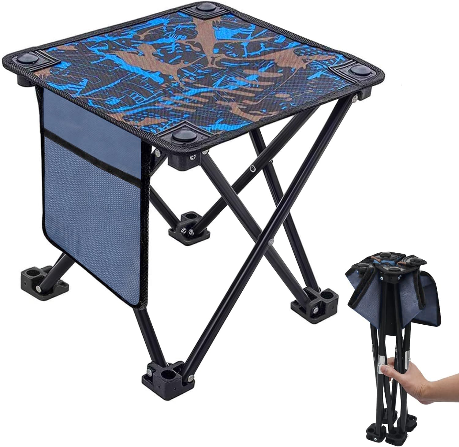 AKOFIC Folding Camping Stool, Portable Lightweight Small Fishing Chair with Carry Bag & Pocket, Foldable Mini Fishing Stool Camping Chair Seat for Camping Fishing Hiking Garden Picnic BBQ Outdoor