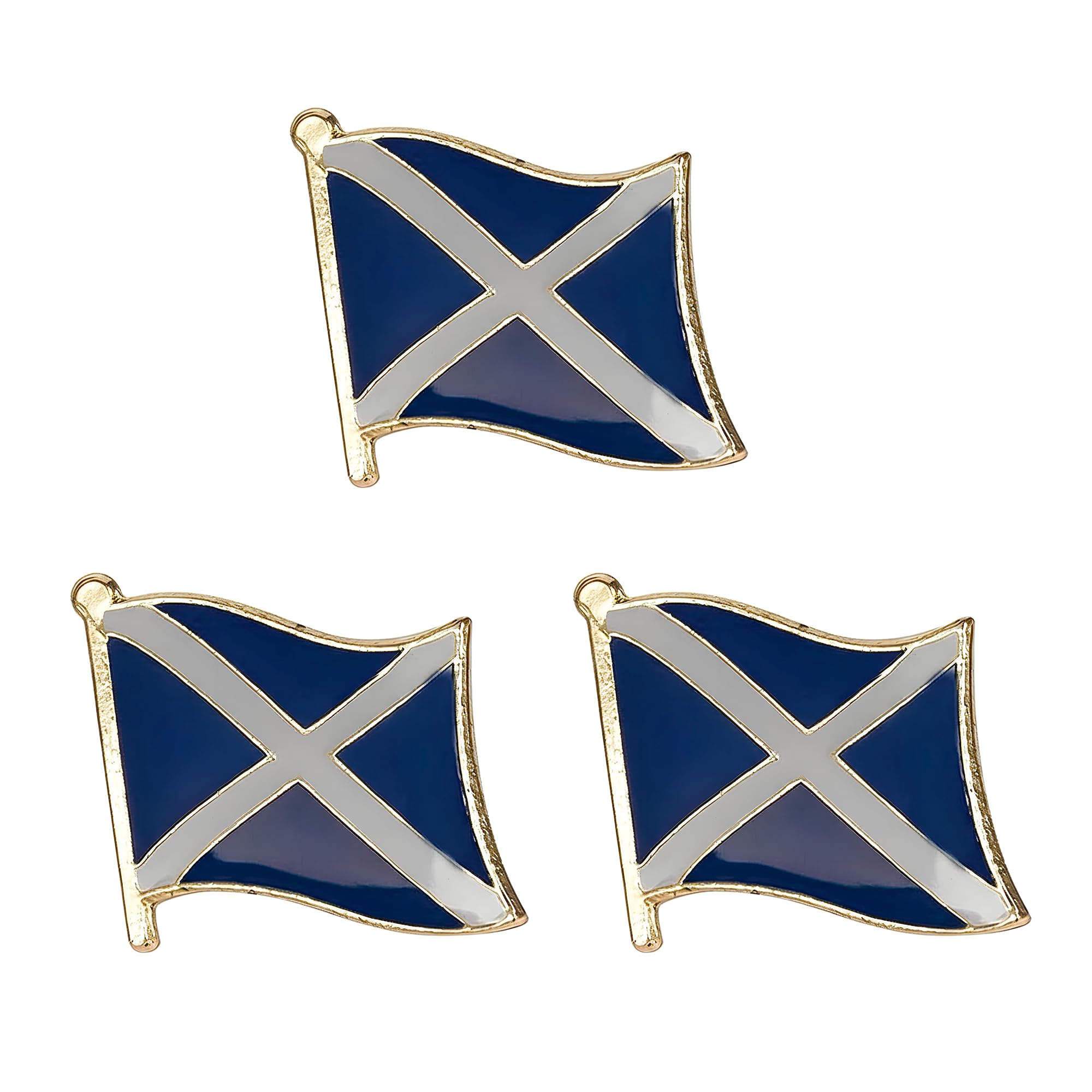 3 x Scotland Saltire Flag Lapel Pins – Scottish St Andrew’s Cross National Badge Set – Patriotic Blue & White Enamel Accessories – Size: 1.6cm x 1.9cm