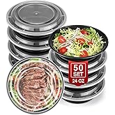 NEEBAKE 50 Sets 24oz Meal Prep Container - Reusable Plastic Food Storage Containers with Lids, Fits Microwave, Freezer and Dishwasher Safe