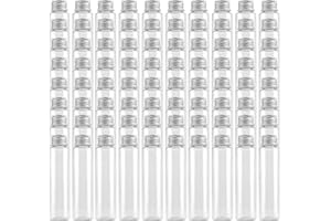 SINJEUN 80 PCS 50ml Flat Plastic Test Tubes, 28x109mm Clear Round Transparent Test Tubes with Screw Caps for Scientific Exper