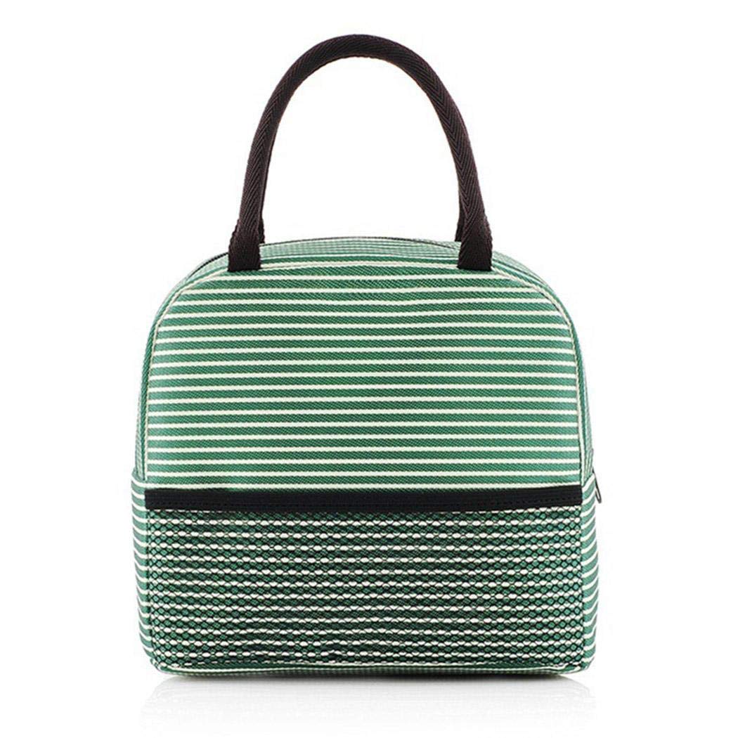 Pinsparkle Portable Striped Print Insulation Keep Fresh Outdoor Handheld Lunch Bag Lunch Bags