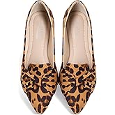 MUSSHOE Flat Shoes Women Comfortable Pointed Toe Slip on Women's Flats,Leopard Suede 6