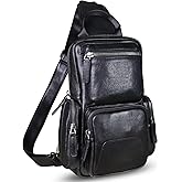 IVTG Genuine Leather Sling Bag Crossbody Casual Hiking Daypack Vintage Handmade Chest Bag Shoulder Backpack Motorcycle Pack (Darkgrey)