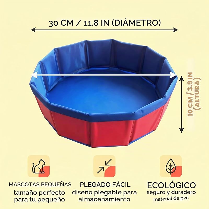 1 ud Piscina para gatos plegable de PVC, 30x10 cm, roja, sin inflar, ideal para gatos y mascotas pequeñas, fácil de guardar para camping