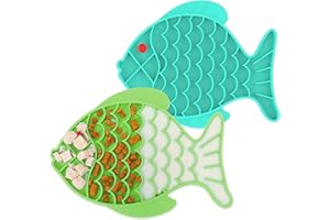 TEKCOO 2 Pack Slow Feeder Cat Bowls, Fish-Shaped Silicone Puzzle Kitten Puppy Dog Feeders Non-Slip Design Lick Mat for Healthy Eatting,Treats Boredom Anxiety Reduction Reducer [Blue,Green]