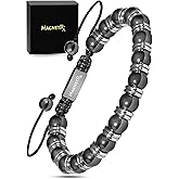 MagnetRX® Magnetic Hematite Bracelet - Max Strength Magnet Stones - Beaded Magnetic Bracelets for Men and Women (Silver Titan 8mm Bead)