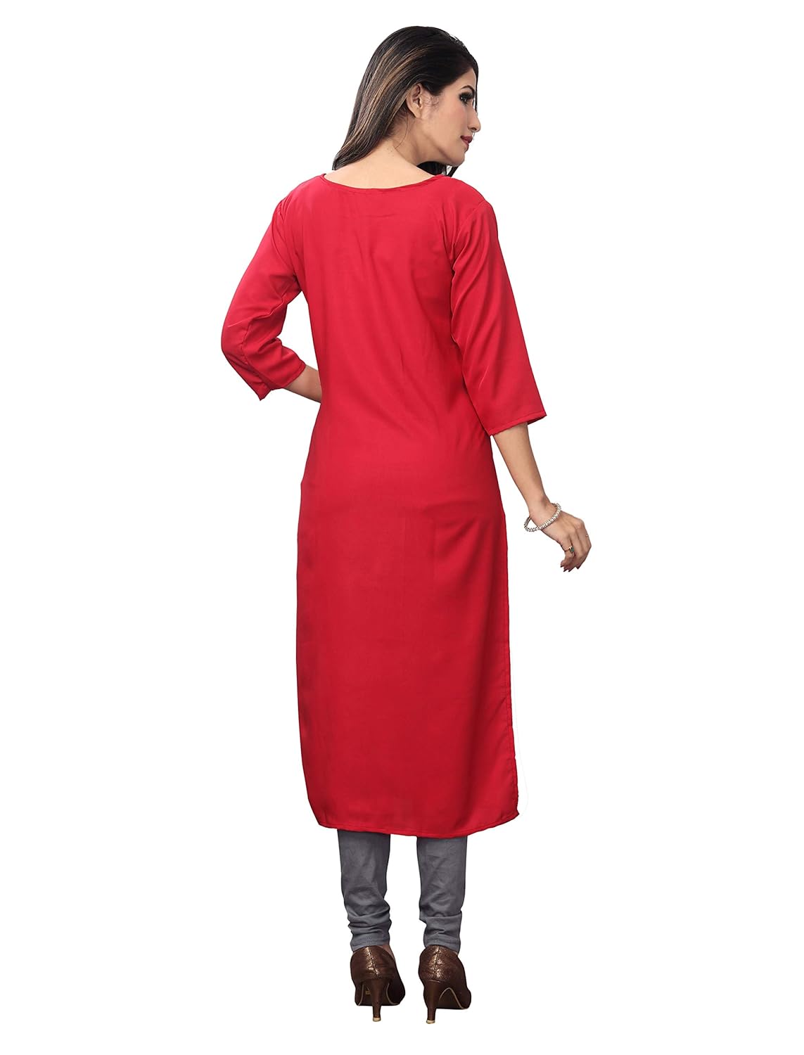 1 stop fashion women's red crepe knee long straight kurti