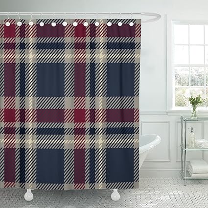 Amazon Com Emvency Shower Curtain Blue Chequered Tartan Plaid Red