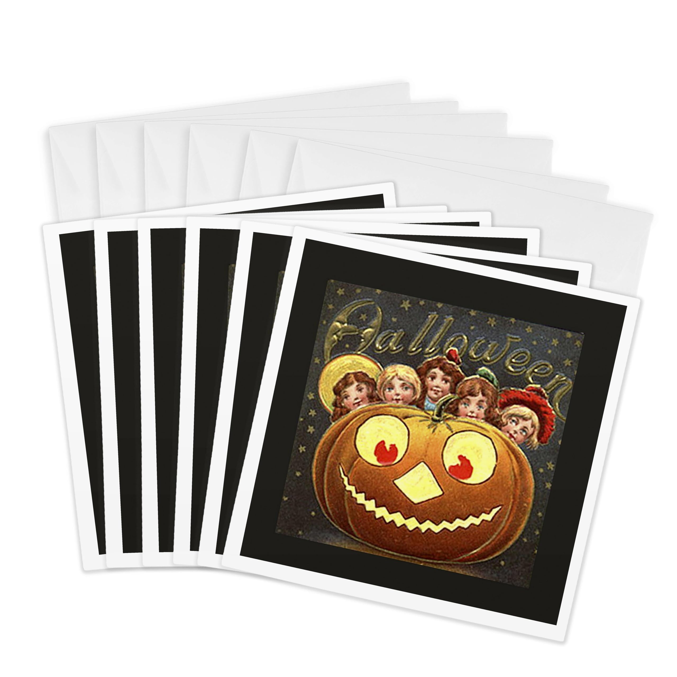 3dRose gc_6189_1 6 x 6-Inch "Vintage Halloween Jack O Lantern and Children" Greeting Card (Pack of 6)