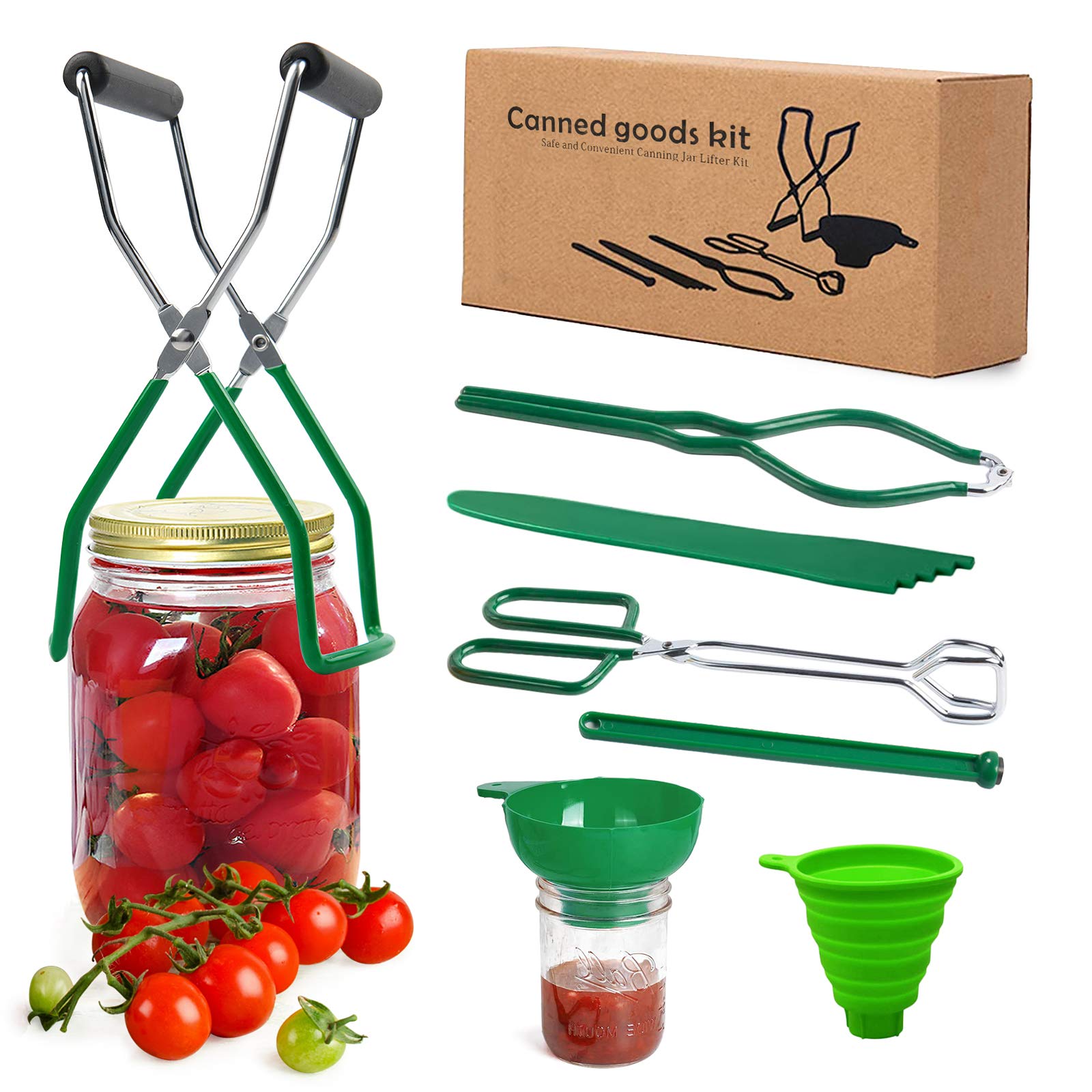 CORNMI 7 Piece Canning Kit Canning Supplies Set Canning Jar Lifter with Grip Handles, Stainless Steel Large Canning for Home Canning Supplies Kitchen Tool Anti-Scald Clip Suit
