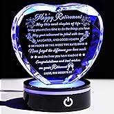 YWHL Retirement Gifts for Women Men Best Happy Retirement Gifts with LED Base Crystal Heart Keepsake Farewell Retired Plaque Gift Idea for Retiree Friends Boss Teacher Coworker Nurse