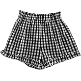 SOLY HUX Toddler Girl's Plaid Shorts Elastic Waist Wide Leg Ruffle Hem Loose Casual Summer Shorts