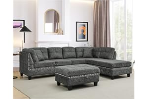 UBGO Living Room Furniture Sets,Sectional Sofa,L-Shape Couch Set with Storage Ottoman and Two Small pillow,Modern Sofa with Reversible Chaise,Couches sofas for Large Space Dorm Apartment-Gray