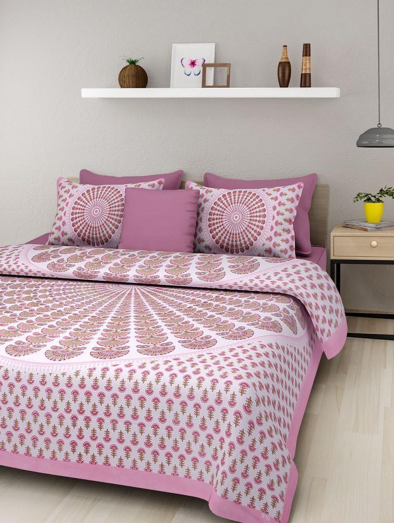 Suraaj FashionSuraaj Fashion 144 TC Cotton Paisley Bedsheet (King Size, Pink)