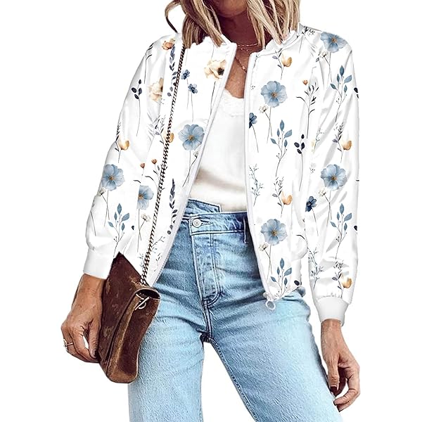 Amazon.com: Zeagoo Women Bomber Jacket Fall Striped Casual Button