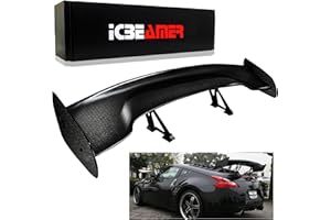ICBEAMER Universal Fit Real Carbon Fiber GT Wing Rear Weatherproof Adjustable Trunk Deck Spoiler with Accessories Kit (57" Length / 7" Bracket Height)