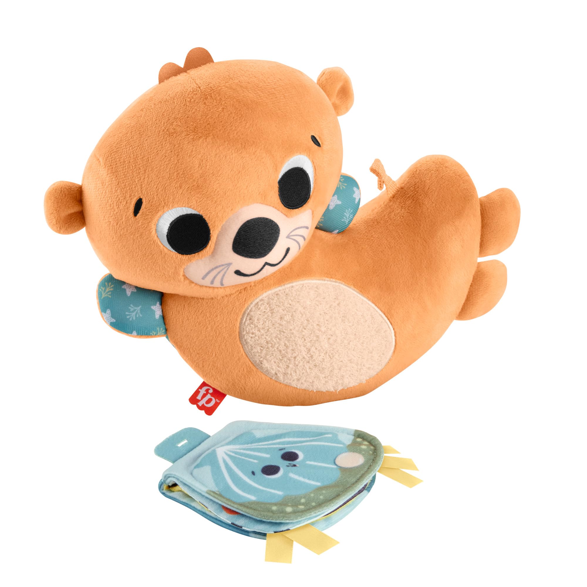 Fisher-Price Baby Toy 2-in-1 Rockin’ Tummy Time Otter Plush Sensory Activity with Soft Book for Newborn Play Ages 0+ Months, HXG96