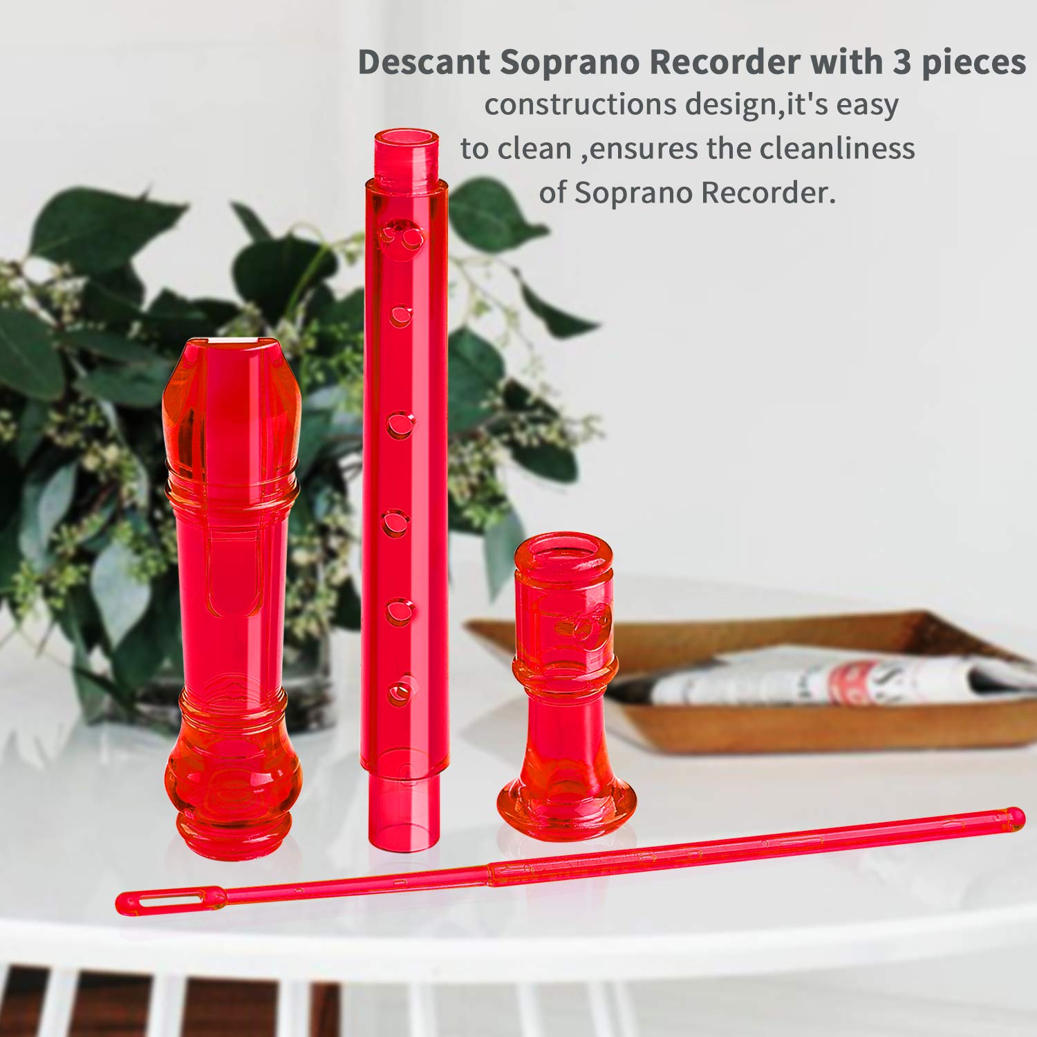 Lot-Yes 8-Hole Soprano Descant Recorder with Cleaning Rod + Case Bag Music Instrument (Crystal Red)