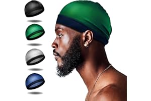 4Pcs Wave Cap, Silk Stocking Wave Caps for 360 Waves, Silky Durag for Men, Stain Caps Selalu(2*Blue 2*Black)