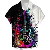 Music Shirts for Men Hawaiian Bowling Vintage Print Short Sleeve Casual Button Down Beach Big Tall Shirt